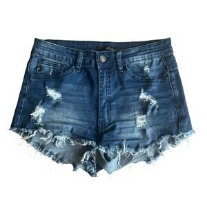 KanCan Dark Wash Distressed Jean Short Size Large